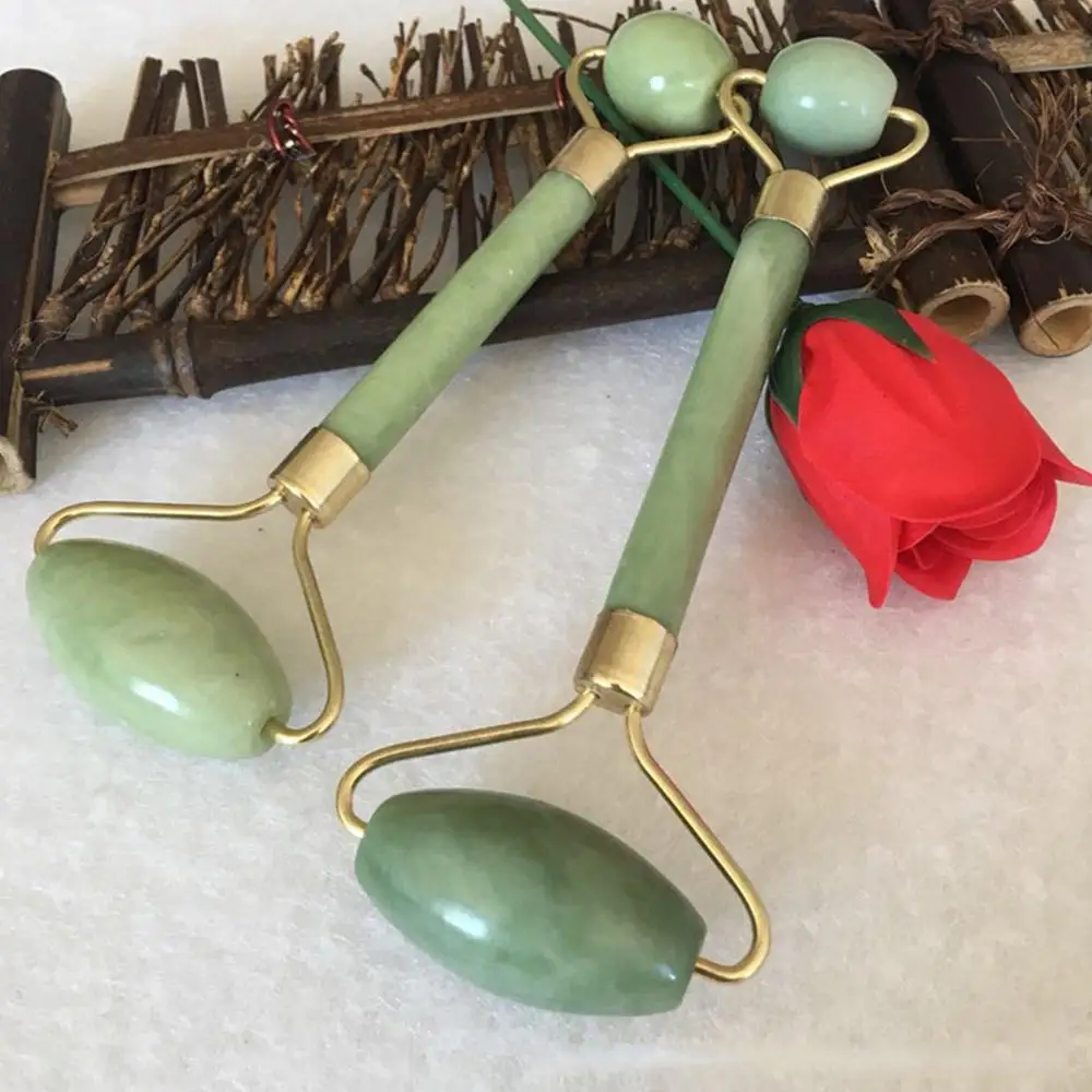

Double Green Jade Roller Facial Roller Face Massager Slimming Face Neck Lift Masajeador Facial Massage Stone Health Care Tools