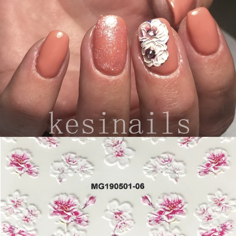

1pc 3D Acrylic Engraved Flower Nail Sticker Embossed Flower Nail Water Decals Fashion Empaistic Nail Water Slide Decalsi