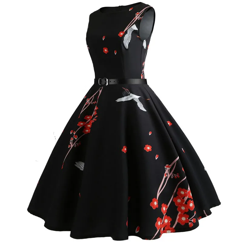 Summer Womens Dresses 2021 Casual Floral Retro Vintage 50s 60s Robe Rockabilly Swing Pinup Vestidos Valentines Day Party Dress