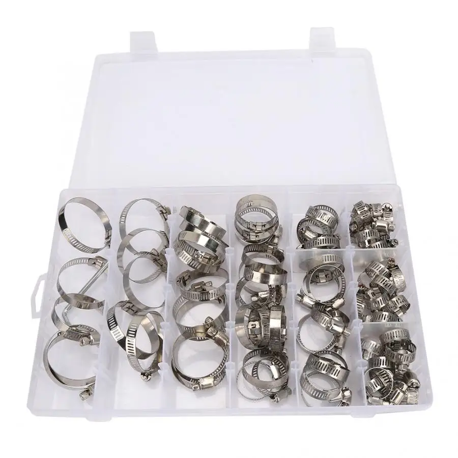 

Woodworking Clamps 80pcs/box Stainless Steel Hose Spring Clip Water Pipe Air Tube Clamp Fastener Assortment Set clamp pipe