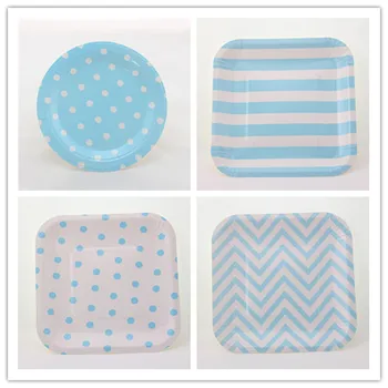 

Free Shipping 48pcs 18cm/7inch Square & Round Kids Paper Plates Blue Chevron Zig Zag Birthday Wedding Party Serving Dishes