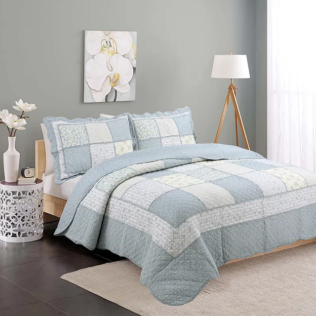 CHAUSUB Patchwork Bedspread Quilt Set 3pcs Korea Cotton Coverlets