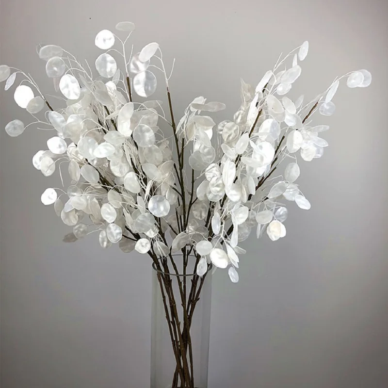 105cm Cream Metallic Silver Dollar Long Stem Floral Artificial Flowers Plastic Flowers