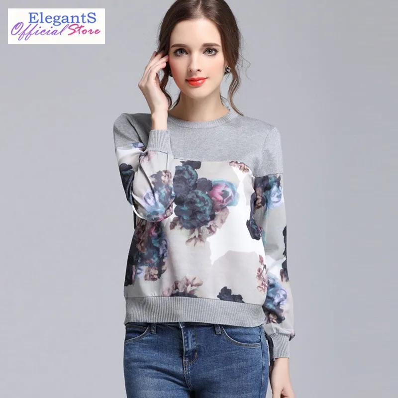Women Fashion Sweater Pullover Floral Printed Cashmere