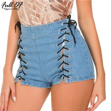 Sexy High waist Bandage shorts jeans woman befree fashion Lace Up skinny women jeans calca push up jeans Night club Party Bottom