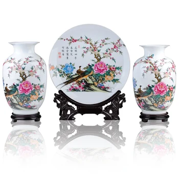 

ceramics bloom seasons three piece vase plate Home Furnishing modern living room decoration decoration technology