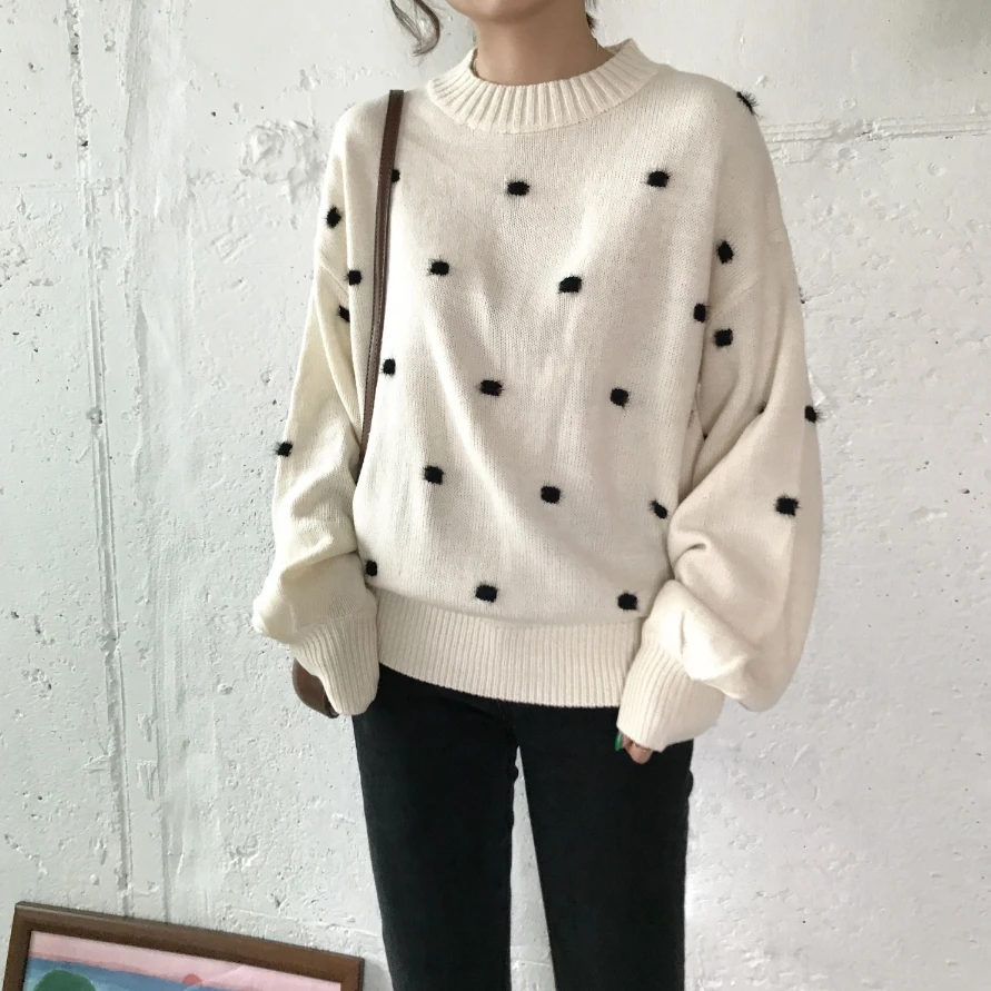 

autumn clothes women harajuku korean fashion 2019 winter tops women sweaters personality sweet fluffy dot knitted sweater women