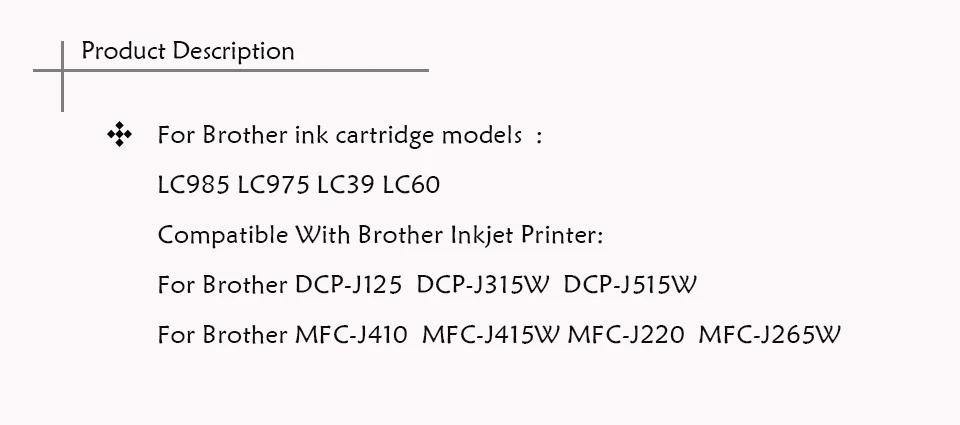 12 шт. в упаковке, LC38 LC60 LC985 LC975 LC39 совместимые чернильные картриджи для Brother DCP-J125 DCP-J315W DCP-J515W MFC-J415W MFC-J410 принтеры