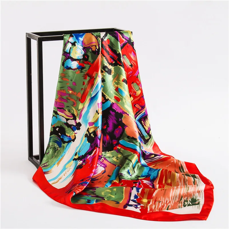 

Silk Satin Hijab for Women Fashion Print Large Square Scarfs Female Foulard Neck Scarves Headband Lady Bandana Handkerchief