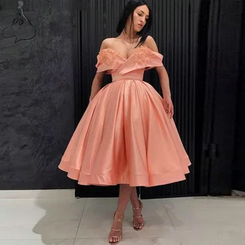 

2019 Beautiful Tea Length Short Prom Dresses With Lace Appliques Off the Shoulder Sexy Graduation Party Gowns