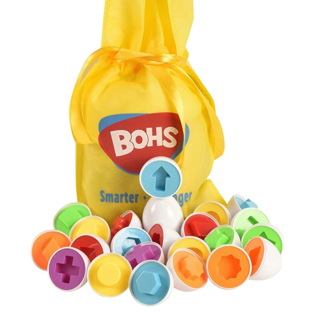 

BOHS 12 Full Eggs Set Children Perceptivity Geometry Shapes & Colors Vision Training Toy Plastic Matching Eggs, with Gift Bag