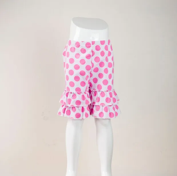 Новые летние короткие штаны в горошек с оборками для девочек, пижамы детские шорты с двойными оборками трикотажные хлопковые шорты с оборками