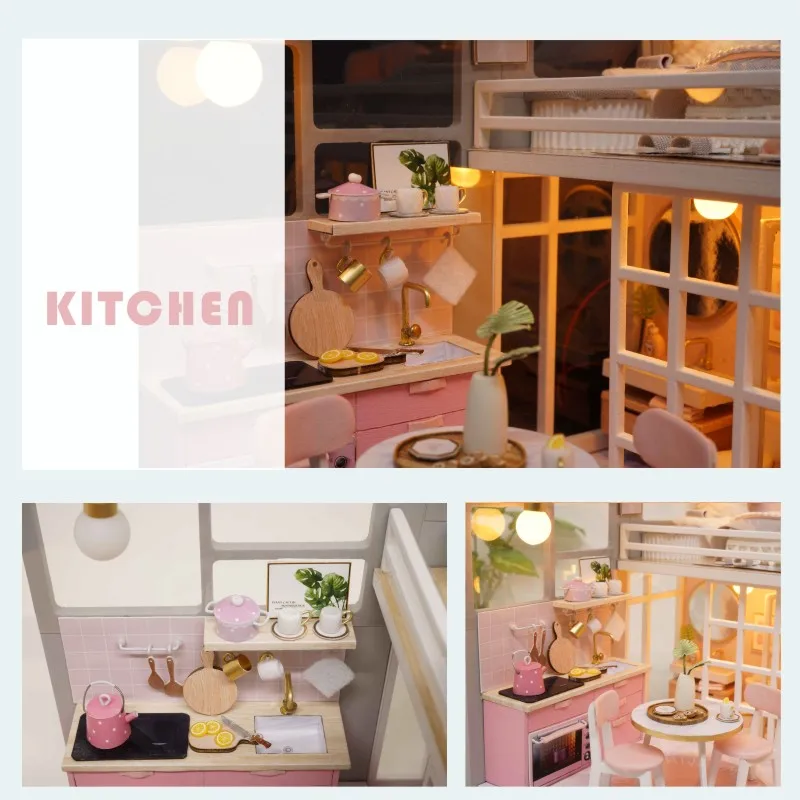 CUTEBEE DIY Doll House Wooden Doll Houses Miniature dollhouse Furniture Kit Toys for children Christmas Gift L025