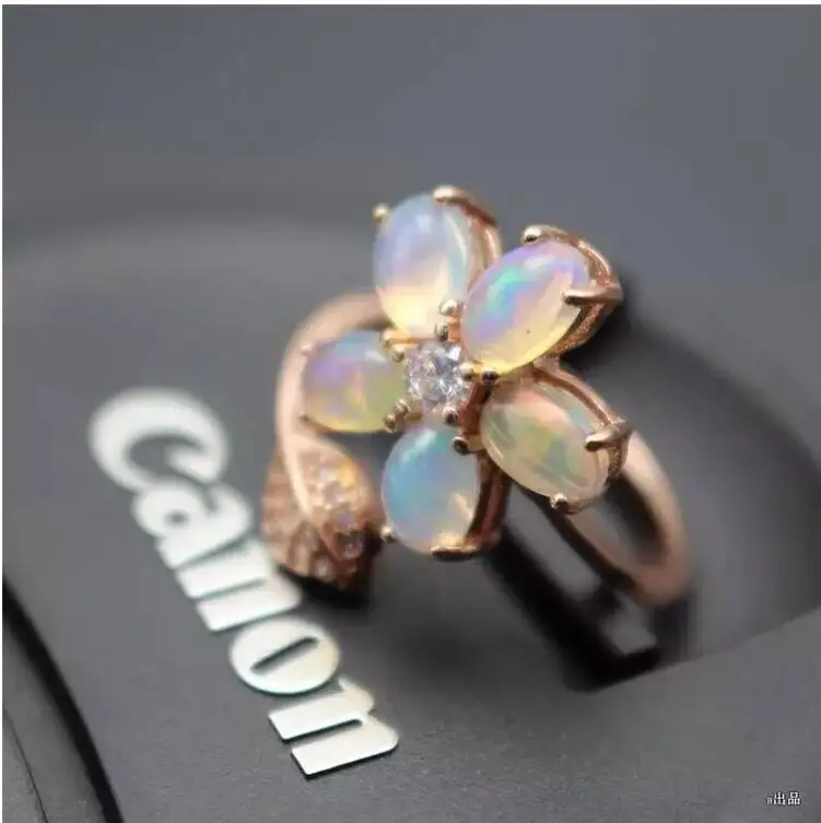 

Free Shipping REAL S925 sterling silver inlaid Natural OPal ring 4*6mm 5pcs