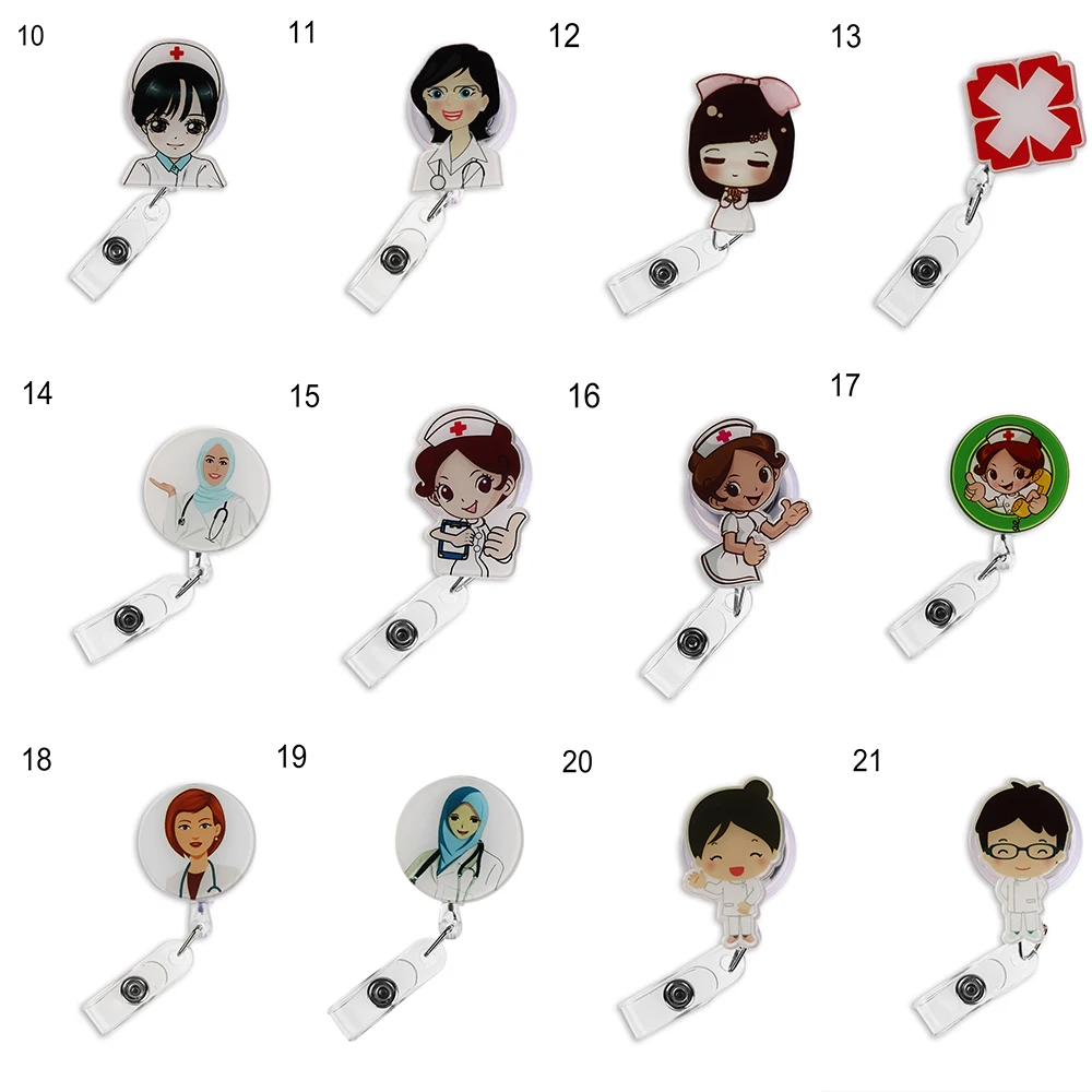 1Pcs Cute Cartoon Mini Retractable Badge Reel Nurse Lanyards ID Name Card Badge Holder Clip Student Nurse Badge Holder