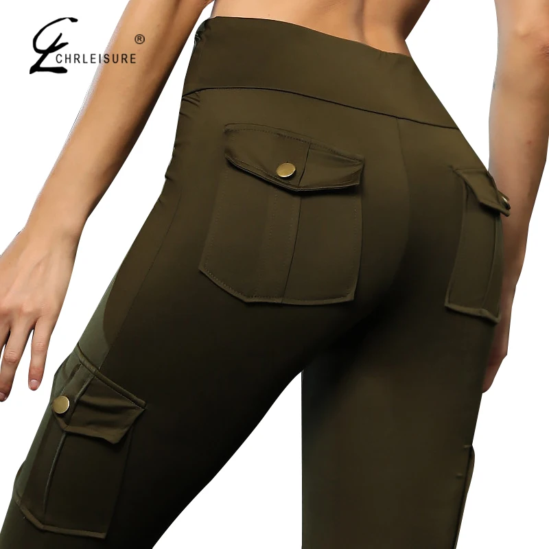 CHRLEISURE Фитнес Леггинсы Pantalon для женщин высокая талия штаны с карманами Push Up Leggin мотобрюки Mujer эластичность