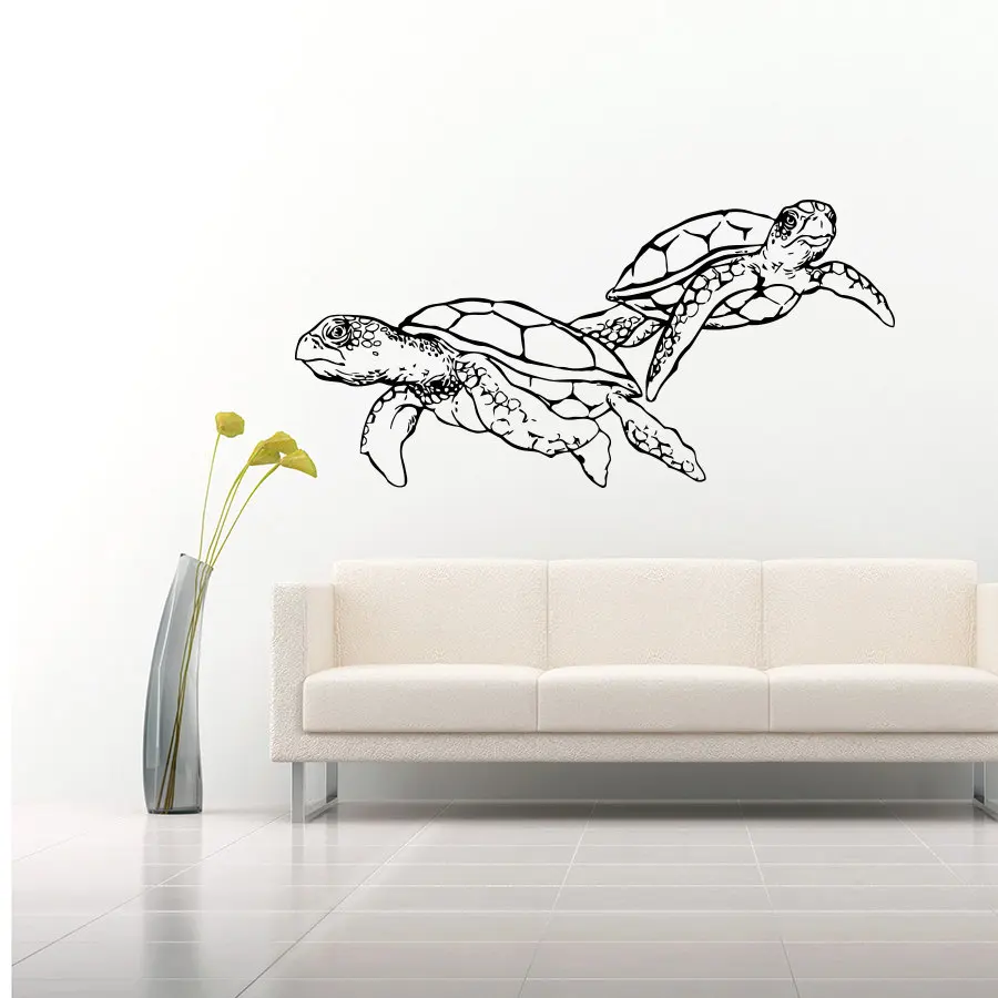 

Doubled Sea Turtles Art Wall Stickers Home Bathroom Special Cool Decor Vinyl Wall Murals Ocean Style Wall Decals Mural Wm-432
