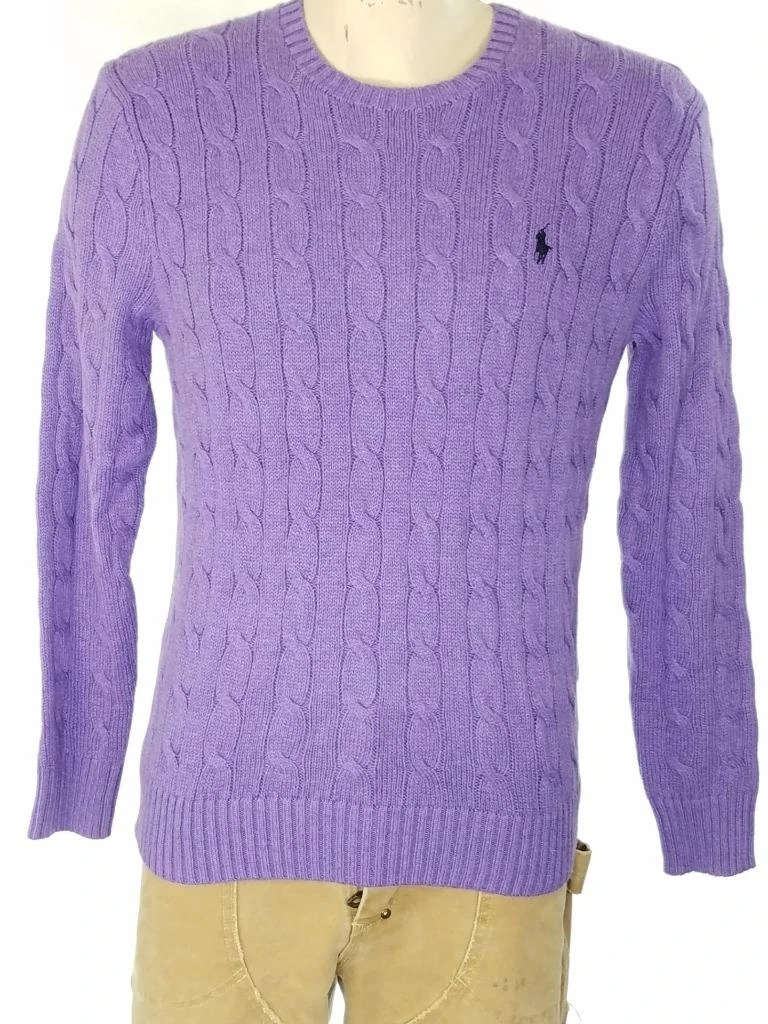 POLO RALPH LAUREN MEN'S SWEATER CABLE KNIT PURPLE COTTON SZ L NWT $99 (1)