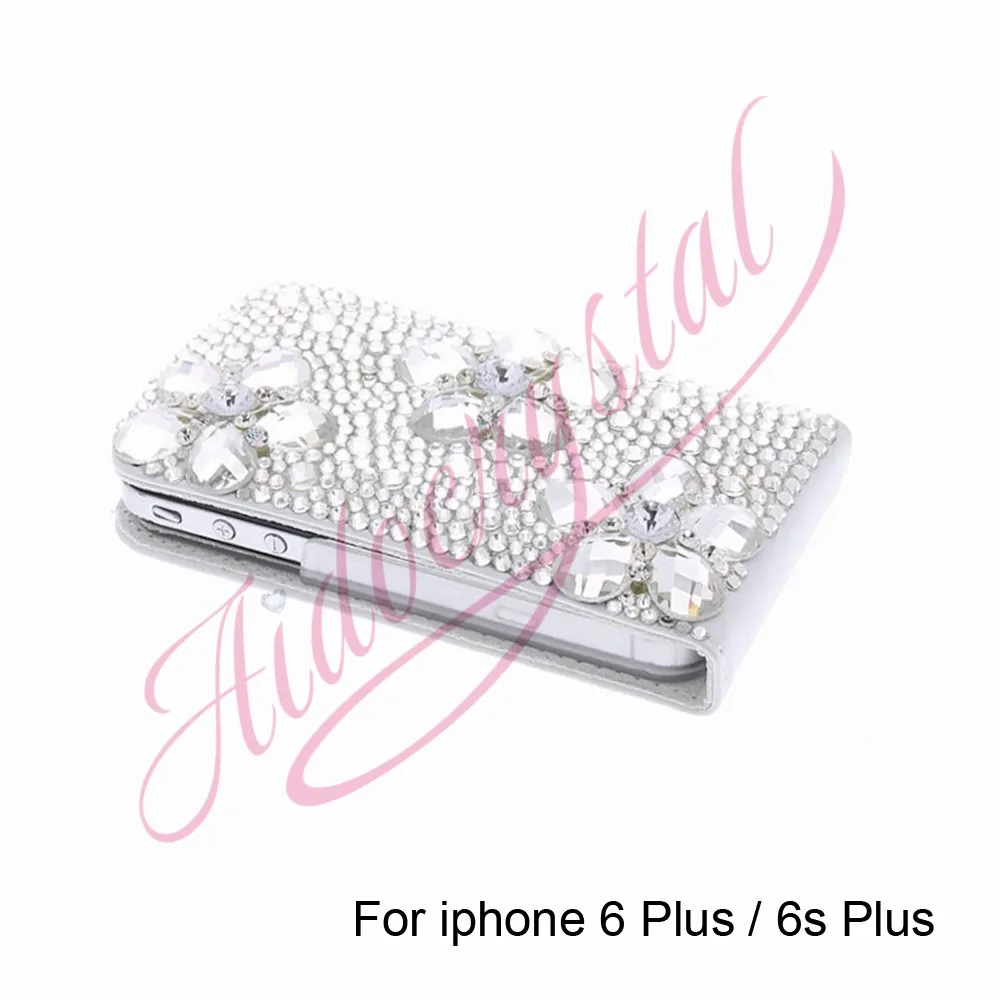Aidocrystal White Luxury Bling Rhinestone Diamond Glitter Leather Flip