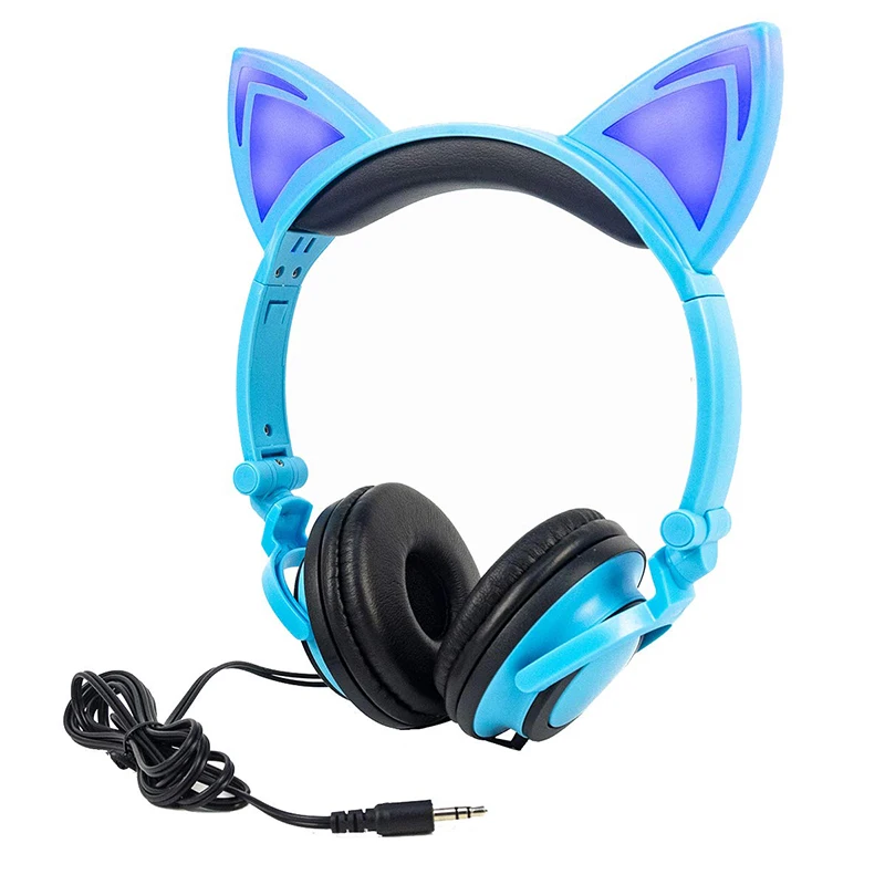 

LIMSON Wired Kids Blue Headphones Foldable Cute Animal Cat Ear Earphone for Smartphone PC Computer MP4