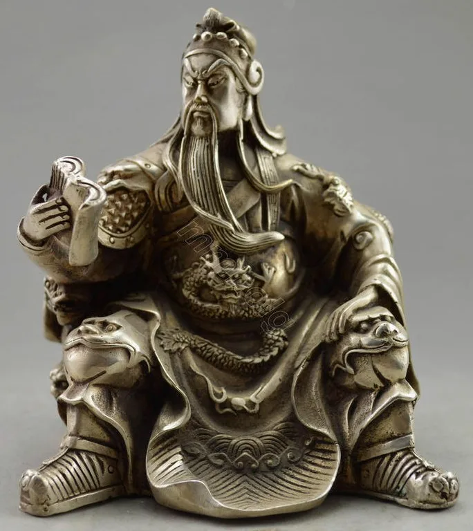 

Metal Crafts Collectible Decorated Old Handwork Tibet Silver Carved Guan Gong Read Statue old