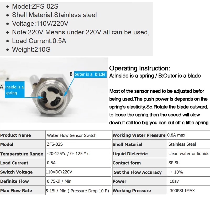 3/" 110 В 220 В мужской из нержавеющей стали металлический корпус жидкой воды Датчик потока переключатель ZFS-02S