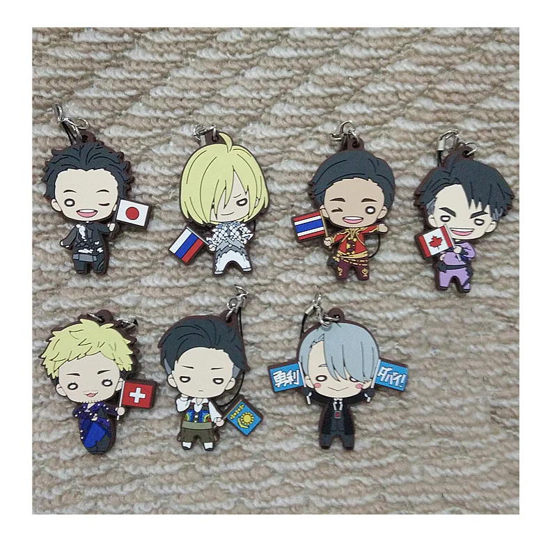 

1pcs Anime Keychain Yuri on Ice Victor Nikiforov JJ Phicht Otadek National Flag kulcstarto Keychian Phone Strap Pendant llavero