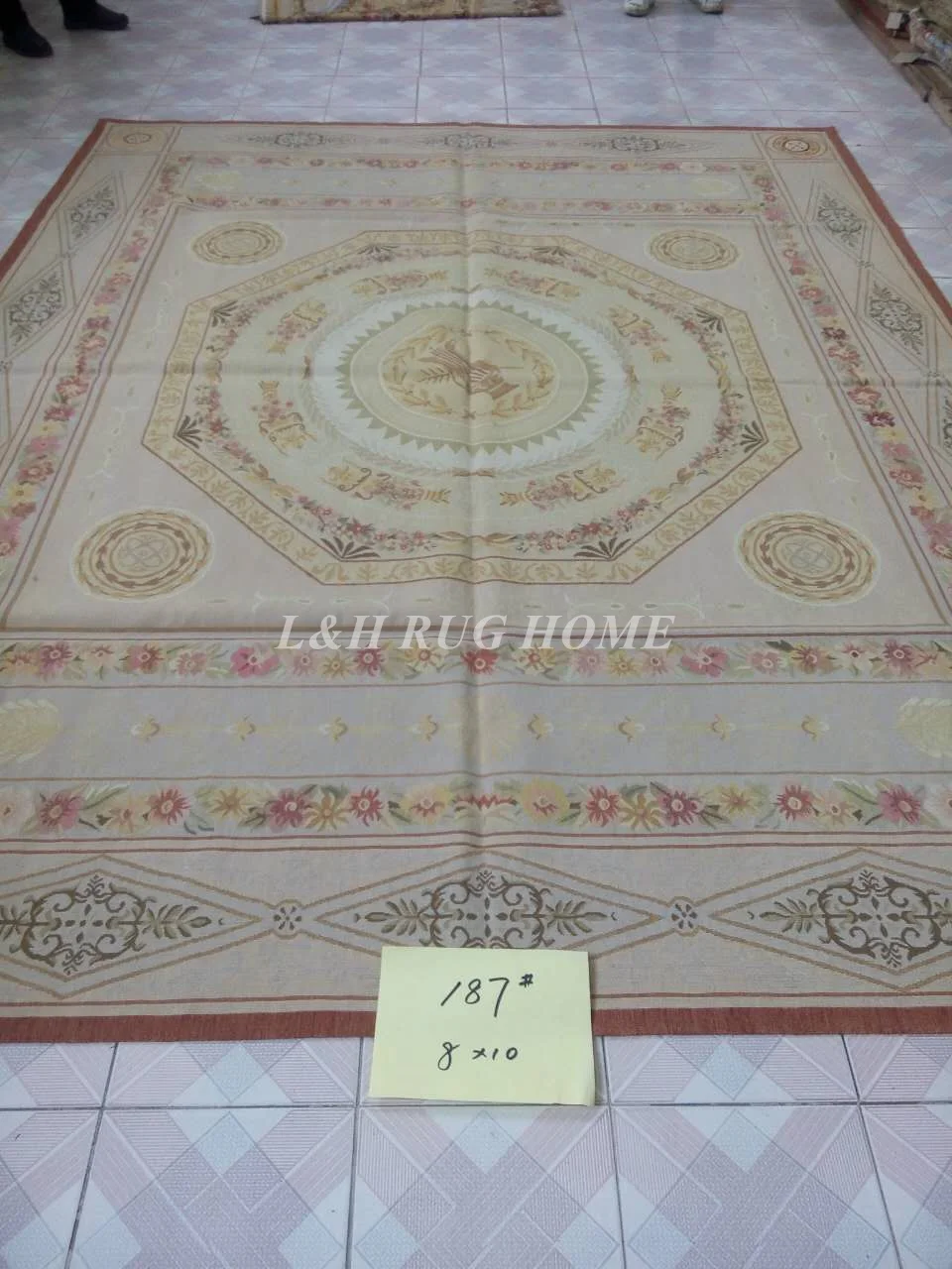 8'x10' Французский Aubusson Ковры, ручной Новой Зеландии шерстяное Ковры-светло-серый зеленый поле