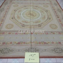 8'x10' Французский Aubusson Ковры, ручной Новой Зеландии шерстяное Ковры-светло-серый зеленый поле