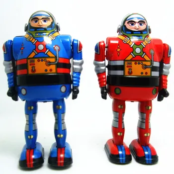 

Classic collection Retro Clockwork Wind up Metal Walking Tin spaceman astronaut robot recall Mechanical toy kids christmas gift