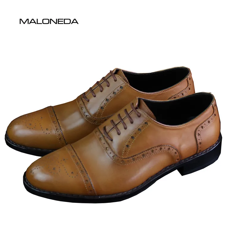 

MALONEDA Handmade Men's Brogue Leather Shoes Fashion Oxfords Genuine Leather Formal Dress Shoes With Goodyear Welted