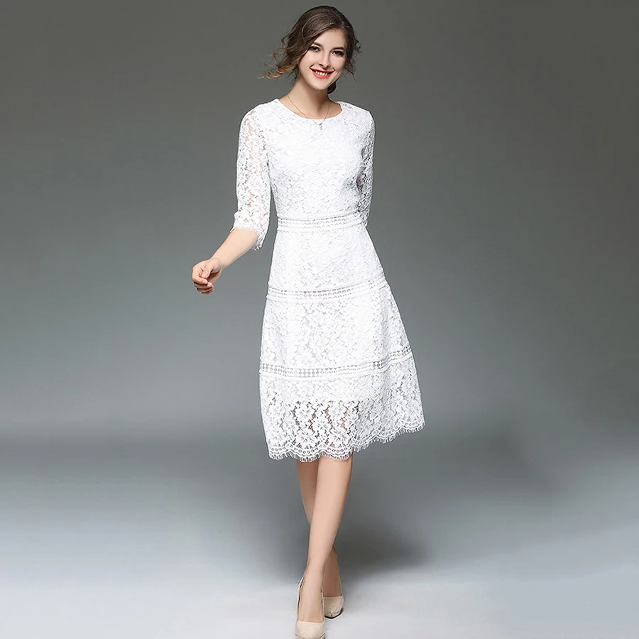 Elegant Women Lace Dress 2017 New Spring Summer Fashion 3/4 Sleeve