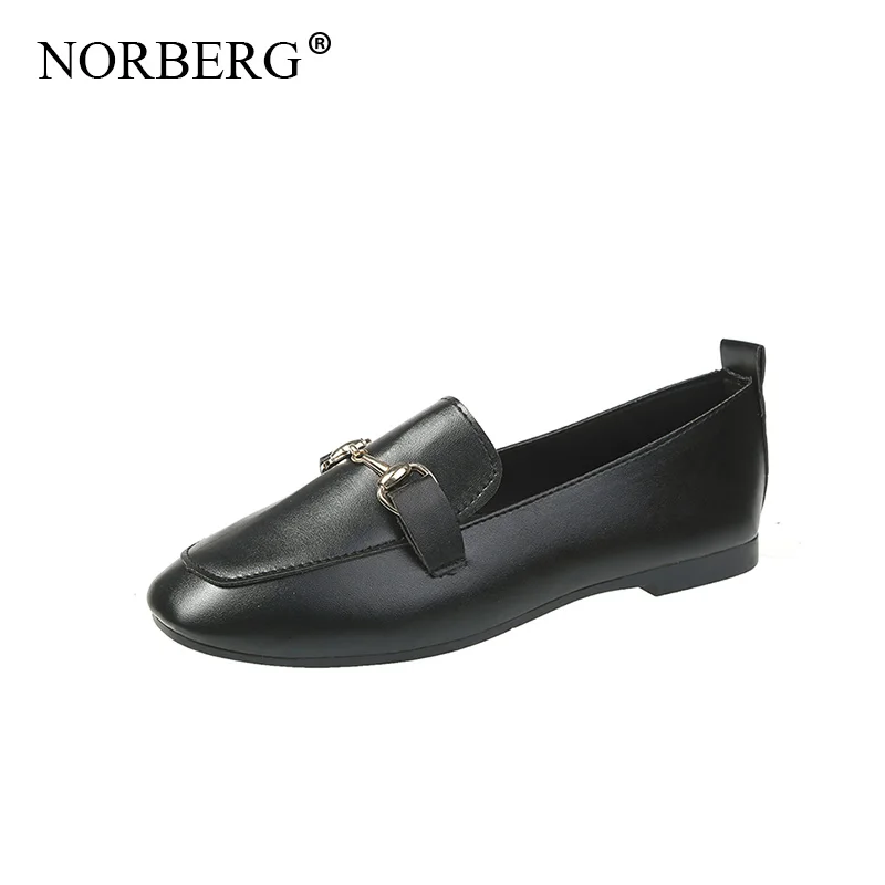

NORBERG 2019 autumn women flats shoes women genuine metal shoes woman cutout loafers slip on ballet flats ballerines flats