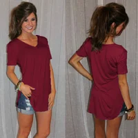 Women’s T-shirt Summer Plus Size Tee Basic Shirts Women Solid V Neck Short Sleeve Long Casual Big Size Female 4XL 5XL Tops Femme