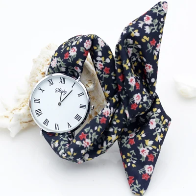 Shsby бренд леди цветок ткань наручные часы в римском стиле Серебряные женские платье часы высокого качества часы с тканевым ремешком сладкий женский браслет для часов - Цвет: Черный