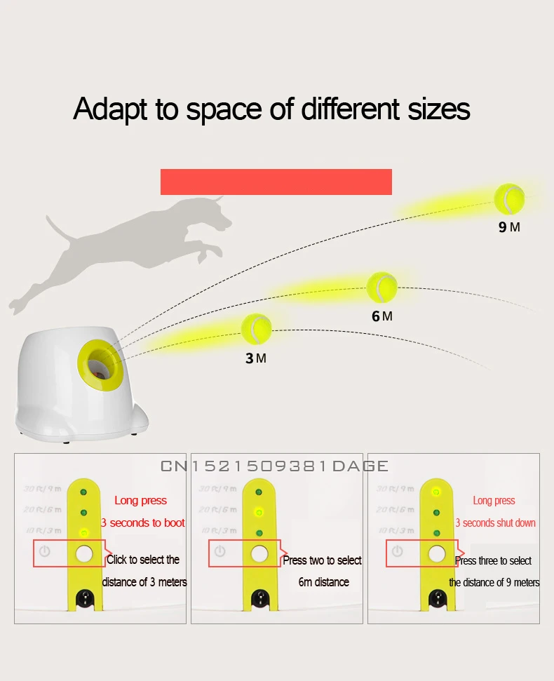 Собака игрушки для домашних животных Прямая поставка от производителя теннисные пусковое устройство автоматического бросание машины ПЭТ мяч бросок устройства 3/6/9m раздел излучение с 3 шары для дрессировки собак
