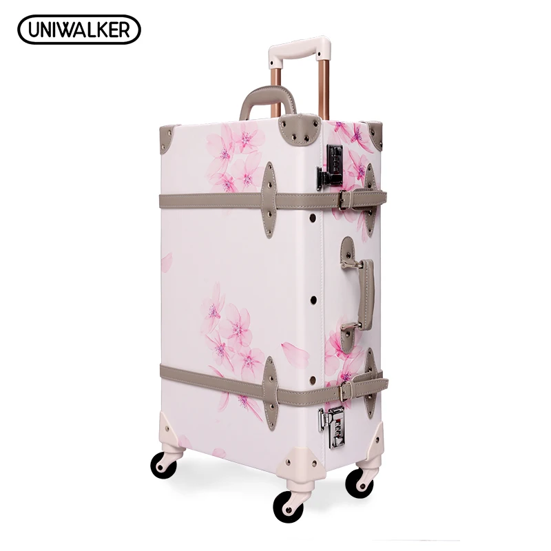 UNIWALKER 2"-26" Винтажный багаж на колёсиках из искусственной кожи чемодан сундук чемодан в стиле ретро с спиннингом колеса для девочек