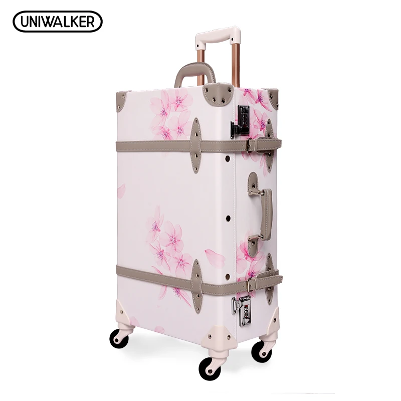 UNIWALKER 20 "-26" Винтаж Rolling Чемодан Bagages кожаный чемодан Магистральные Ретро Чемодан С Spinner колеса для для девочек