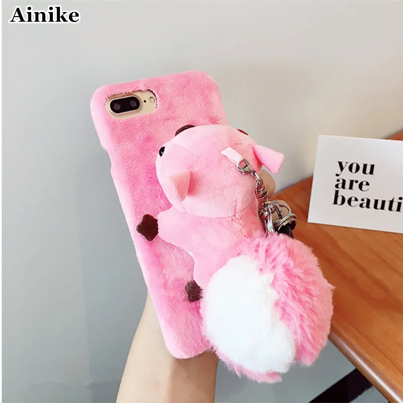 Мягкий пушистый чехол Ainike для задней панели iPhone X 5S SE 6S Plus 7Plus 8Plus XR XS MAX 3D милый