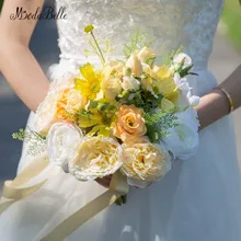 Modabelle Красивая пони Букеты Свадебные желтый ромашка искусственный букет de mariage невеста держать украшения