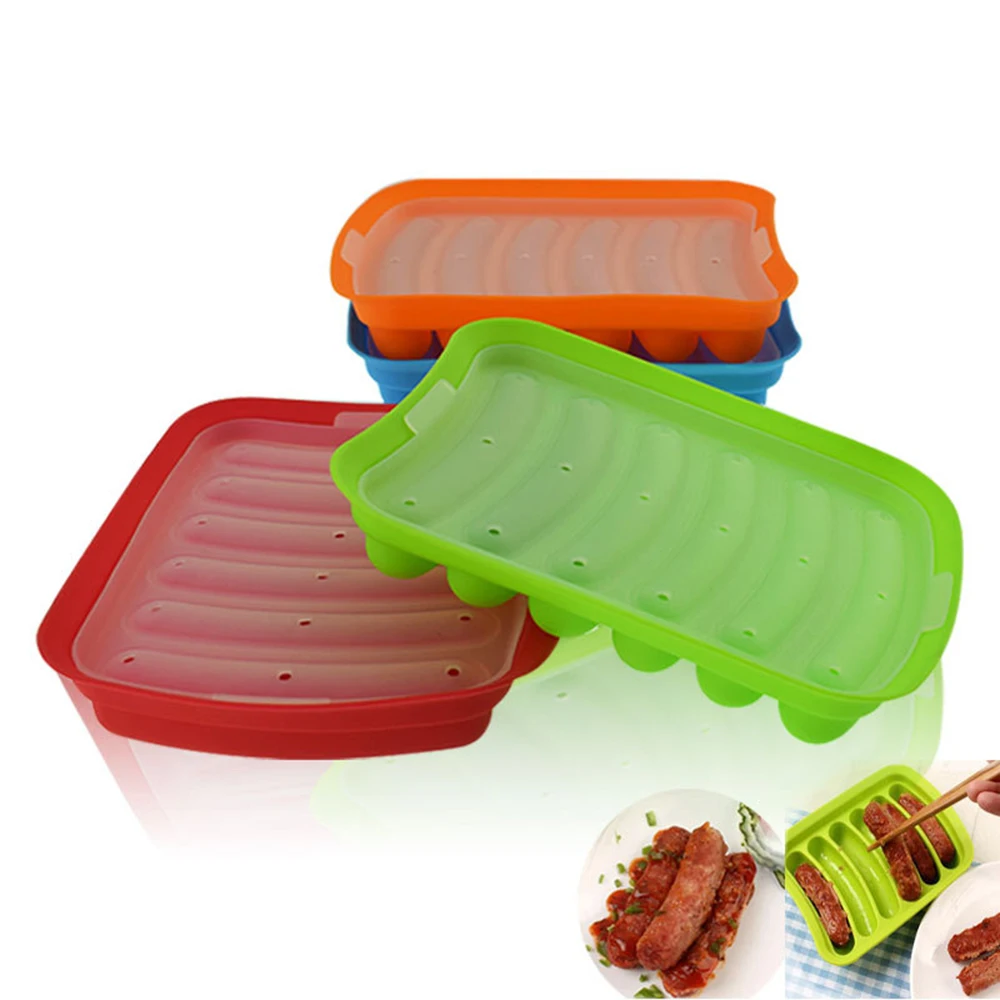 Silicone Sausage Making Mold 6 in 1 with Lid Mold DIY Hot Dog Handmade ham sausage mould Kitchen Baking and Refrigerated