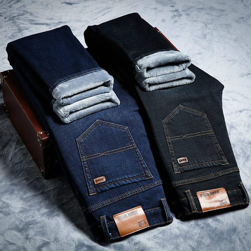 Winter Jeans Men Black Blue Straight Fit Cotton Velvet Warm Jeans Homme ...