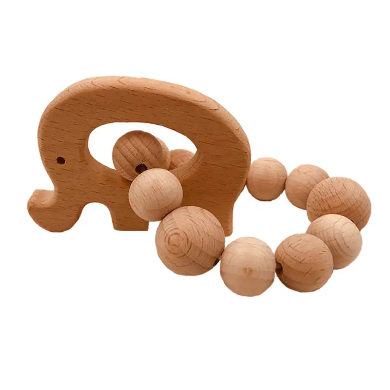 Буковые бусины-прорезыватели, набор колец, необработанный Прорезыватель бука с органический деревянный игрушечный деревянный браслет для животных, детский деревянный прорезыватель, браслет - Цвет: Elephant