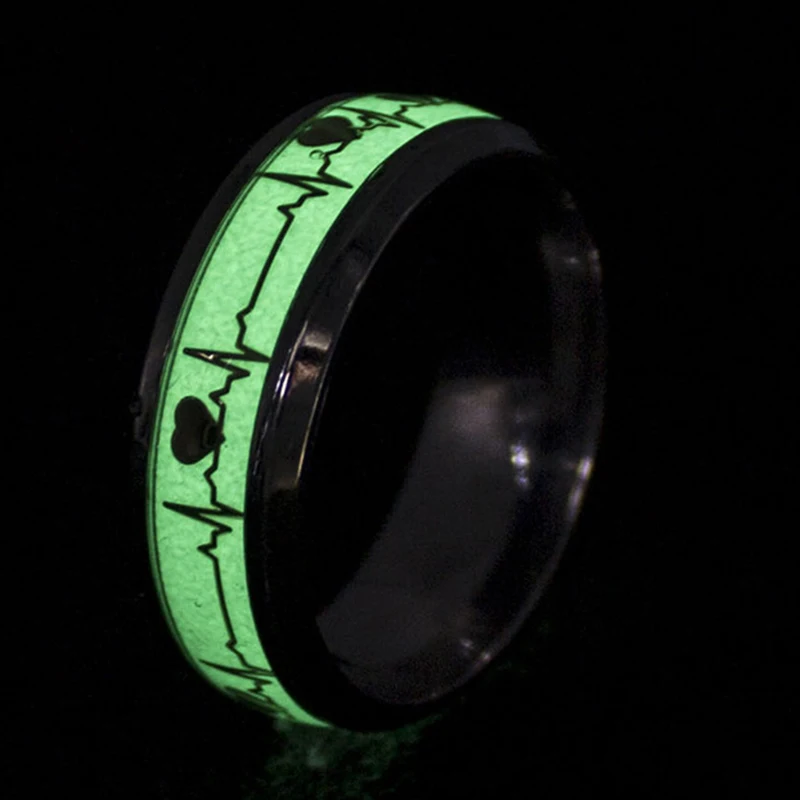 

Retro Men Women Luminous Heart Ring for Women Stainless Steel Ring Jewelry Glow In The Dark Wave Love Ring Wedding Jewelry