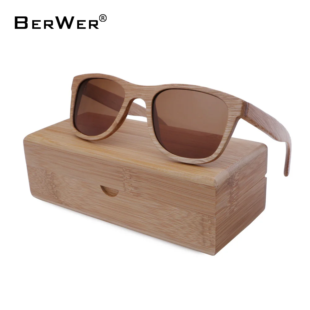 BerWer New 2019 Bamboo 선글라스 Men 나무 선글라스 Women Designer Mirror Original 나무 일 Glasses