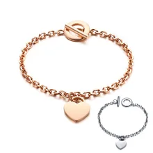 Персонализированные Подарки Сердце Браслеты с подвесками для женщин серебро/розовое золото цвет нержавеющая сталь звено цепи и ювелирные изделия