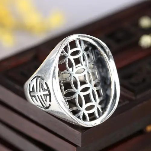 

Art Deco 925 Sterling Sivler Semi Mount Engagement Ring 18x24mm Oval Cabochon Fine Jewelry Setting Adjustable Open