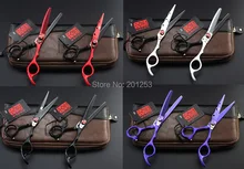 6Inch Kasho 4 Colors Paint Cutting Scissors and Thinning Scissors Kits,Professional Hair Scissors with Red Flame Screw,1set