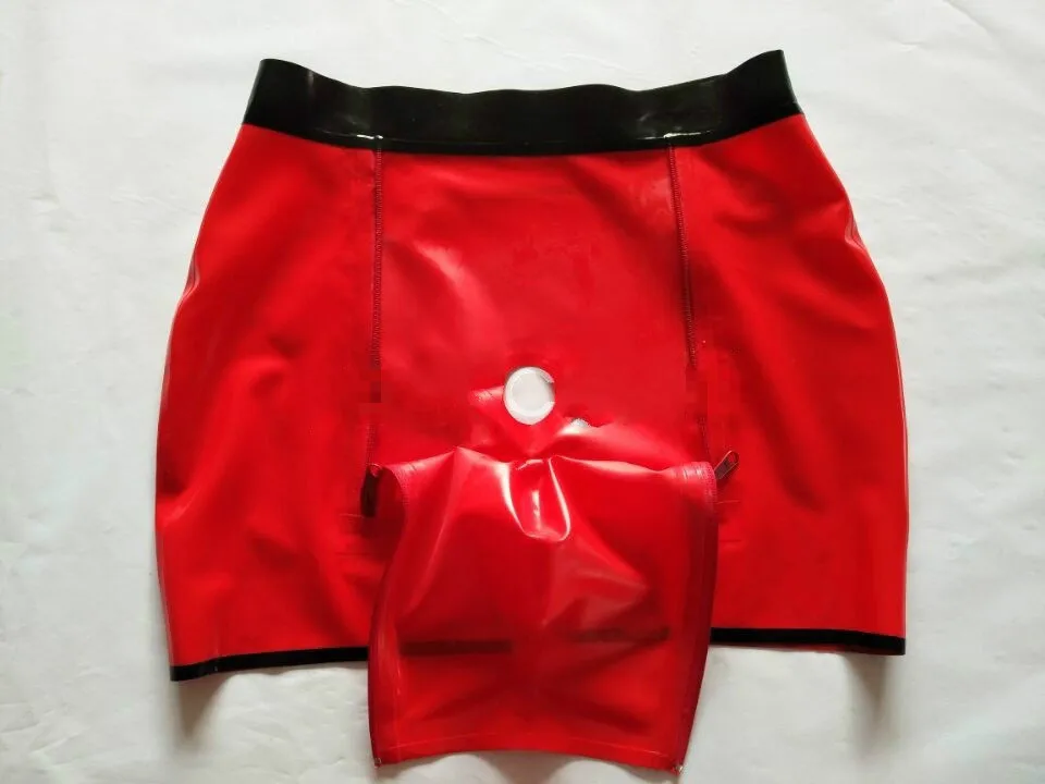 Latex Pants Rubber Men Hip Sexy Shorts Low Waist Zipper Boxer Underwear Size XXS XXL on