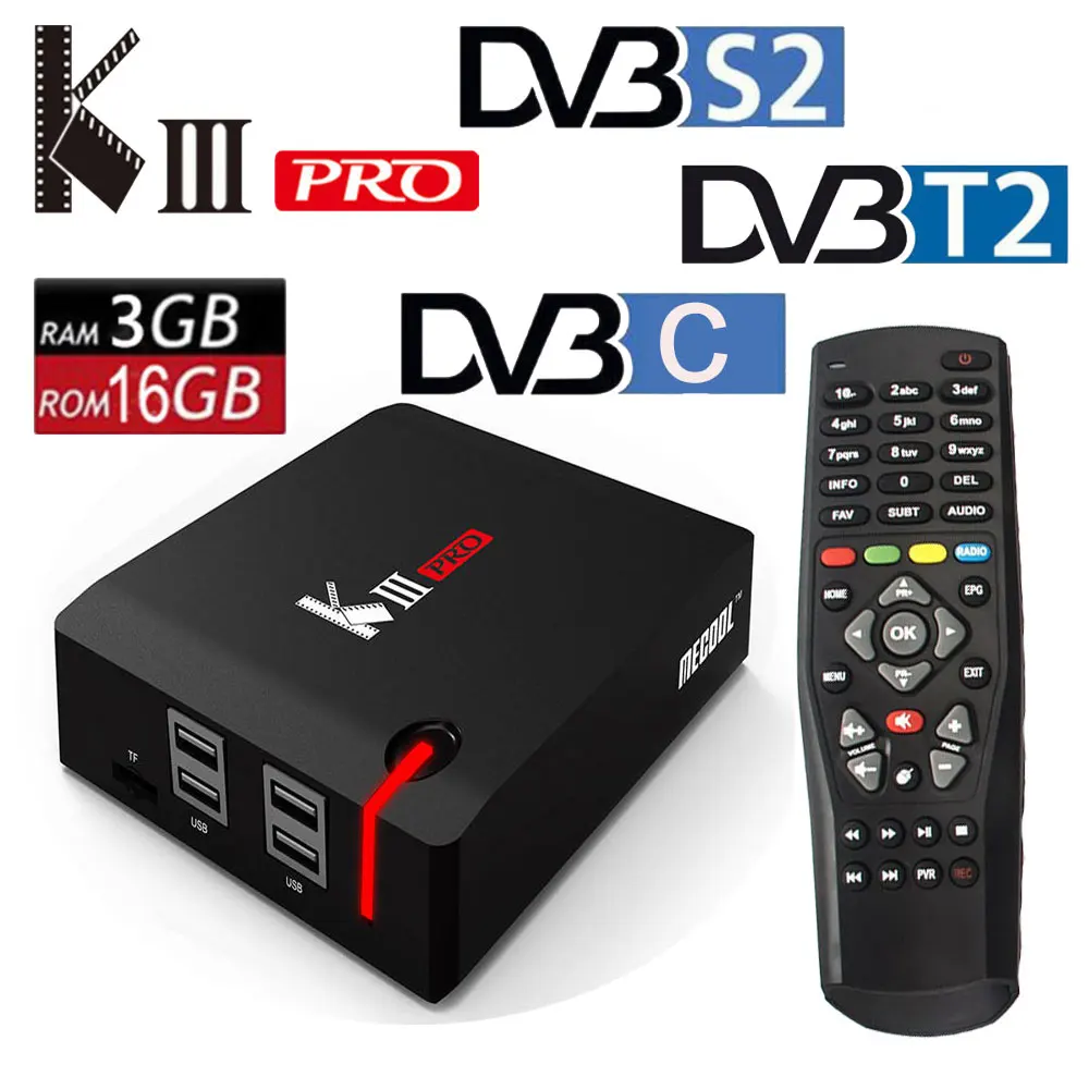 KIII PRO DVB-S2 DVB-T2 DVB-C декодер Кода Android 7,1 ТВ коробка 3 Гб оперативной памяти, 16 Гб встроенной памяти, K3 Pro Amlogic S912 Octa Core 64bit 4K комбинированный набор компьютерной приставки к телевизору